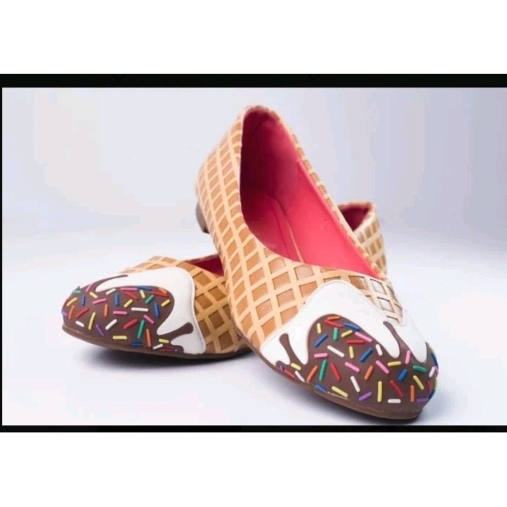 Shoe Bakery Waffle Cone Ice Cream Flats Slip On Whimsical Sugar High 8 Sprinkles
